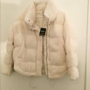 Brand New Cream Faux Fur Teddy Puffer Coat